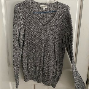 Grey V-Neck Knit Sweater